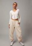 Long Sleeve Clasp Front Knit Top - White