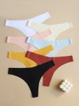 7PCS Solid Seamless Low Waist Thongs Simple Comfy Breathable Stretchy Intimates Panties Women's Lingerie & Underwear