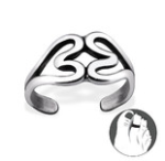 C180-29407 925 Sterling Silver Double Heart Adjustable Toe Ring