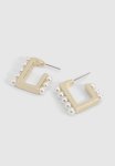 Pearl Detail Square Hoop Earrings - Gold