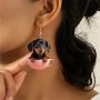 Charming Acrylic Dachshund Dog In Tea Cup Earrings - Cute Cartoon Style Perfect Gift For All Ages