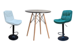 Smte Soft Padded Perla Black Based Bar Stool And Black Wooden Leg Table Set White With Keychain