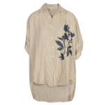 Giant Flower Striped Shirt - Mocha L xl