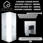 Chrome Corner Entry Shower With Channel + Square Shower Set - 400MM