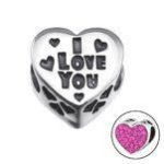 C61-C9936 - 925 Sterling Silver Sparkle Crystal European Charm I Love You - Rose Crystal Cz Stones