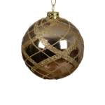Bauble With Glitter Lines 8CM - Pecan Brown