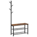 Hoobro Coat Rack Shoe Bench 3-TIER Shoe Rack Industrial Shoe Organizer Storage Bench Entry Bench With Mesh Shelves For Entryway
