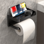 Easy-install Double-layer Bathroom Tissue Holder - No-drill Wall-mounted Toilet Paper Dispenser With Storage Shelf