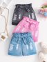 3pcs Knit Ripped Pattern Imitation Denim Shorts For Girls Cool And Comfy Breathable Versatile Outfit Summer Gift