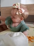 Mint Ruffle Sleeve Romper With Floral Bloomer And Headband
