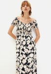 Smocked Off-the-shoulder Dress - Black Beige Floral