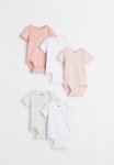 5P Ack Cotton Bodysuits - Light Pink & Light Grey Marl