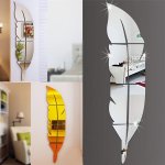 1PC 3D Acrylic Mirror Wall Sticker Feather Shaped Self-adhesive Wall Decals Detachable Wall Sticker For Living Room Bedroom Bath