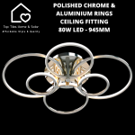 Polished Chrome & Aluminium Rings Ceiling Fitting - 80W LED - 945MM