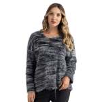 Fluffy Striped Knit Top - Black L xl
