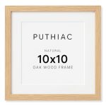 Puthiac 10X10 Solid Oak Wood Picture Frame Fits 6X6 With Mat Or 10X10 Without Mat Wall Display Only Plexi Front 1 Pack Natural O