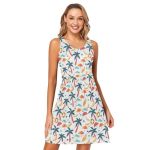 Alaza Beach Theme Starfish Lemon Palm Tree Women's Summer Dress Sun Dress Sleeveless With Pockets S