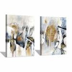 Hardy Gallery Abstract Canvas Wall Art Picture: Splash Gold Foils Artwork Painting Print On Canvas For Living Room 18" X 24" X