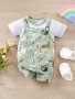 Infant's Cartoon Zoo Animal Print Faux Two-piece Bodysuit Casual Short Sleeve Romper Baby Boy's Clothing