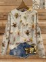 Floral Bee Pattern Crew Neck Sweater Casual Long Sleeve Sweater For Fall & Winter Women's Clothing