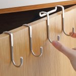 1PC Stainless Steel Perforation-free Cabinet Door Back Hook Double Hook S-type Hook Hanging Clothes Bathroom Kitchen Hanger S Ho