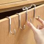 1pc Stainless Steel Perforation-free Cabinet Door Back Hook Double Hook S-type Hook Hanging Clothes Bathroom Kitchen Hanger S Hook Door Back Hook