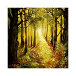 Block Print Sunlit Forest Path - 300MM X 300MM