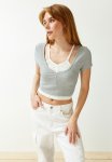 Double Layer Detail Fitted Ribbed Elastic Knitted Blouse - Gray