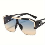 Oversized One-piece Lens Glasses With Lion Head Emblem Sports Style Fashion Eyewear Unisex Sun Shades
