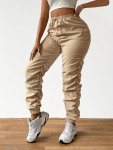 Ruched Drawstring Waist Pants Casual Fitted Bottom Solid Pants For Spring & Fall Women's Clothing