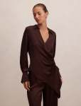 Maude Asymmetrical Drape Shirt - 16 Chestnut Brown