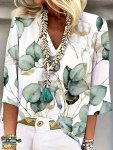 Floral Print V-neck Blouse Casual Half Sleeve Top For Spring & Summer Women's Clothing