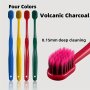 2-PACK Volcanic Charcoal Toothbrushes With Soft Full-head Nylon Bristles For Deep Cleaning - Unisex Adult Manual Toothbrushes With Engineering Design & Easy Grip