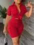 Casual Matching Two-piece Set Button Front Blouse & Flap Pockets Shorts Outfits Women's Clothing