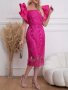 Plus Size Jacquard Cold Shoulder Wedding Dress Elegant Lace Trim Ruffle Sleeve Bodycon Party Dress Women's Plus Size Clothing