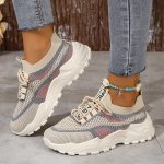 Women's Breathable Mesh Platform Sneakers Casual Lace Up Outdoor Shoes Comfortable Low Top Sport Shoes