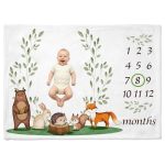 Baby Monthly Milestone Blanket Soft Flannel Woodland Photo Backdrop With Wreath 50" X 40" First Year Keepsake Gift