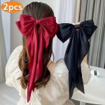 2PCS Butterfly Hair Clips Girl Ribbon Tassel Spring Clip Hair Accessory Large Retro Hairpin For Back Of Head Decoration