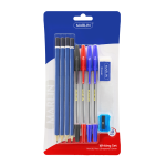 Marlin Stationery Set 10 Piece - 4 Pencils Eraser Sharpener 2 Blue Pens Black & Red Pens- Pack Of 12