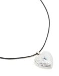 Silver Heart Locket Black Cord Necklace