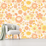 Retro Floral Wallpaper - 1.2M Wide X 3M High Non-adhesive Requires Wallpaper Glue