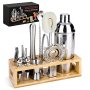 Cocktail Shaker Set Bartender Kit 13-PIECE Stainless Steel Bar Tools With Stylish Bamboo Stand And 25 Oz Martini Shaker Professional Bar Set Cocktail Shaker