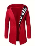Men's Letter Print Hooded Long Sleeve And Open Placket Jacket Chic And Trendy Hoodie Coat For Casual And Outdoors Wear