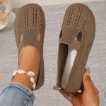 Women's Solid Color Flat Shoes Breathable Knit Slip On Shoes Lightweight & Comfortable Shoes