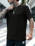 Men's Summer Classic Fashion Ribbed And Solid Crew Neck And Short Sleeve T-Shirt Comfy And Breathable Leisure Tops For Casual Da