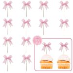 12 Pcs Bow Cupcake Toppers Cake Topper Appetizer Skewers And Bamboo Toothpicks With Pink Bow Coquette Birthday Party Decor Baby