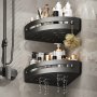 Two Triangular Bathroom Wall Hanging Storage Corner Shelves Shower Baskets Multi-functional Hole-free Shampoo And Shower Gel Rack Bathroom Accessories Shelf Cosmetics Storage Rack Bathroom Supplies