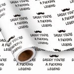 Lezakaa Father's Day Funny Wrapping Paper Roll Daddy You're A Legend Text & Mustache Design MINI Roll For Father's Day Gifts Wra