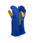 Premium Blue Leather Lined Welding Gloves With Yellow Palm Reinforcing – 20CM Cuff