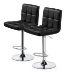 Of 2 Adjustable Pu Leather Swivel Bar Stools With Backrest - Black